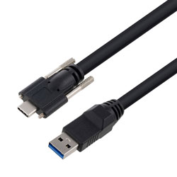 高柔性拖链级USB3.0线缆组件，A型公头至带机器视觉翼形螺丝的C型公头， 28/26/22AWG，VW-1阻燃等级PVC护套，黑色，3米的图片