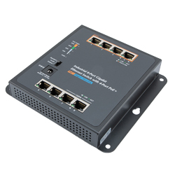 8端口工业级千兆PoE以太网交换机，4个10/100/1000TX RJ45端口，4个PoE+ 802.3at/af 60W 10/100/1000TX RJ45端口，墙面、磁性、DIN导轨安装的图片